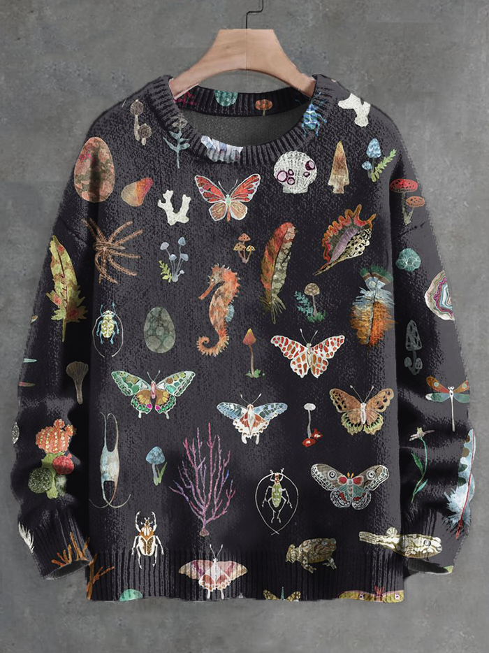 Men's Butterfly Seahorse Insect Art Print Knit Sweatshirt