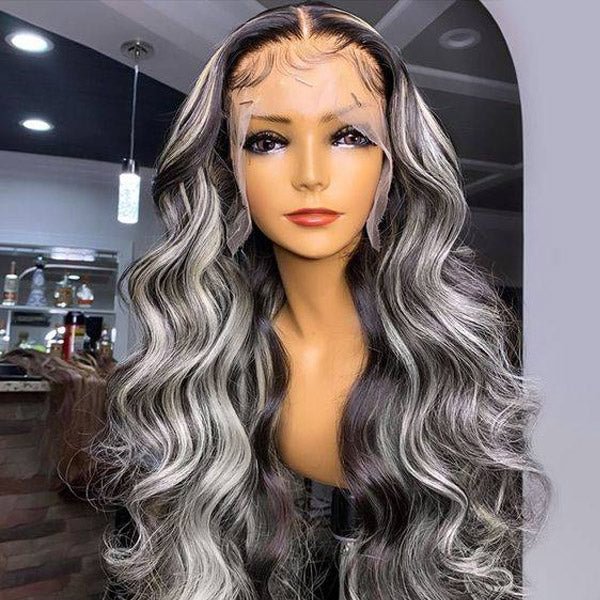 Grey Highlights Colored Wig Body Wave 13x4 Lace Front Wigs HD Human Hair Wigs US Mall Lifes
