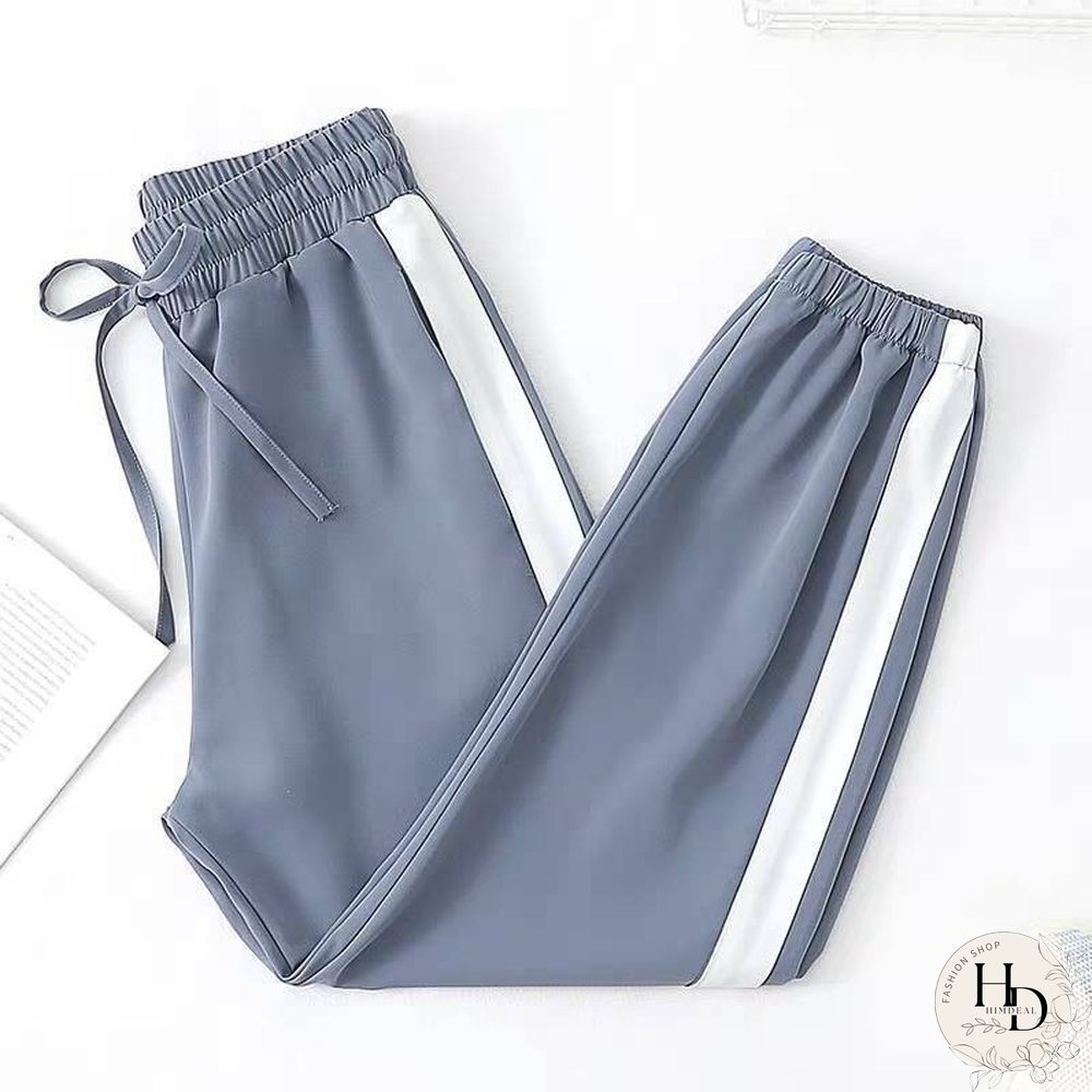 Womens Sport Pants-Spring Side Stripes-Casual Loose Chiffon-Elastic Waist Lantern