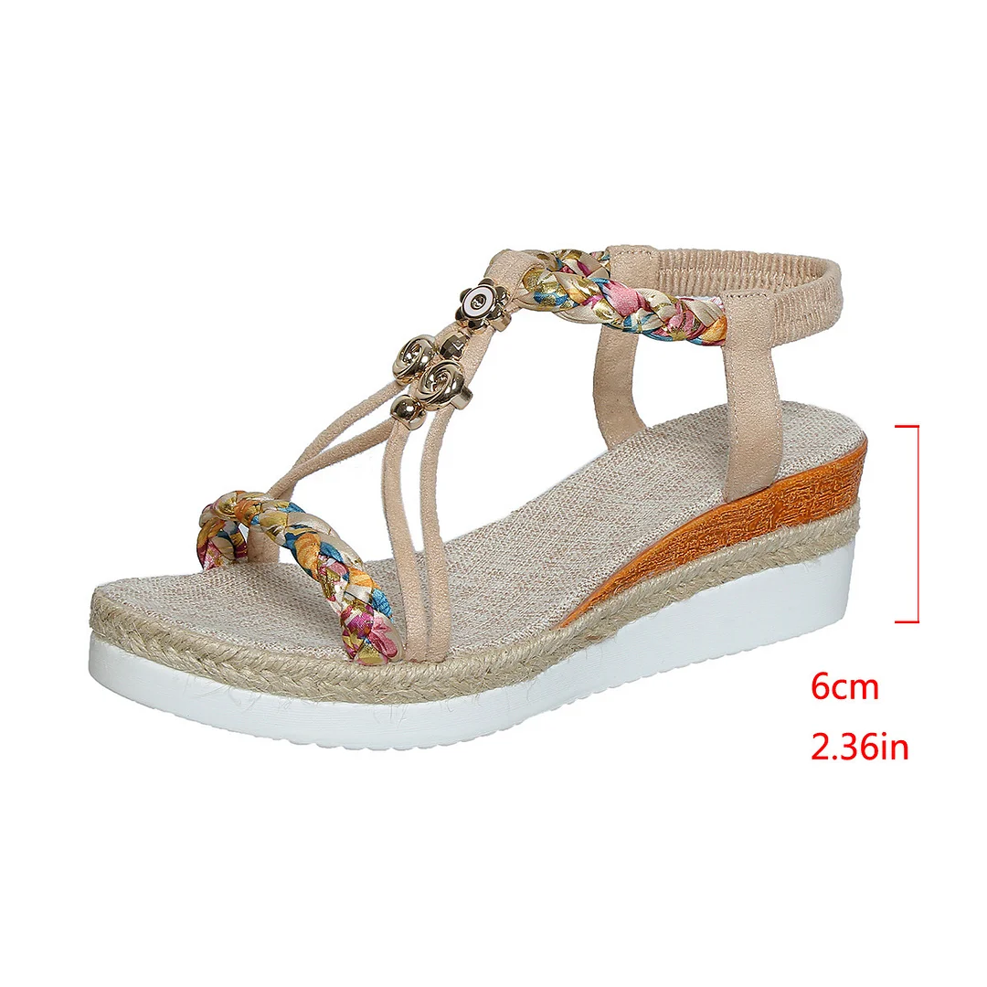 Yyvonne And Summer New Round Head Flat Bottom Heel Sandals Women Weaving Beads Toe Bohemian Thick-Soled Beach Sandals