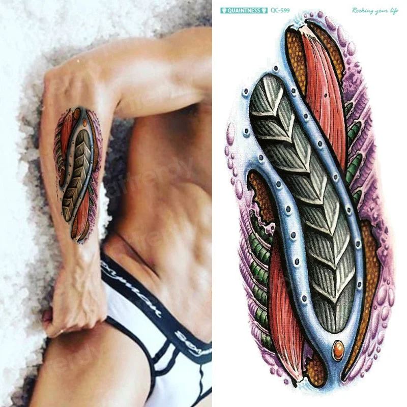 Black Stylish 3D New Man's Half Sleeve Arm Temporary Totem Tattoo Stickers Mechanical Body Art Tatoos for Boys Mens Armband