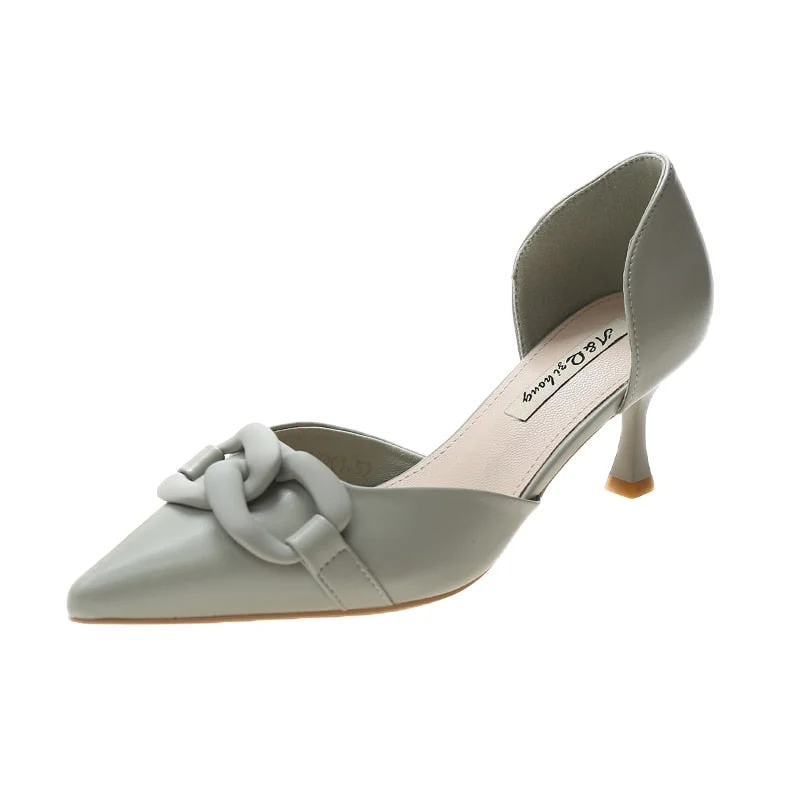 Fashion Women Pumps Pointed Toe Metal Chain Sweet Style Purple Pink Office Dress Shoes Party Pumps Thin High Heels Elegant Pumps