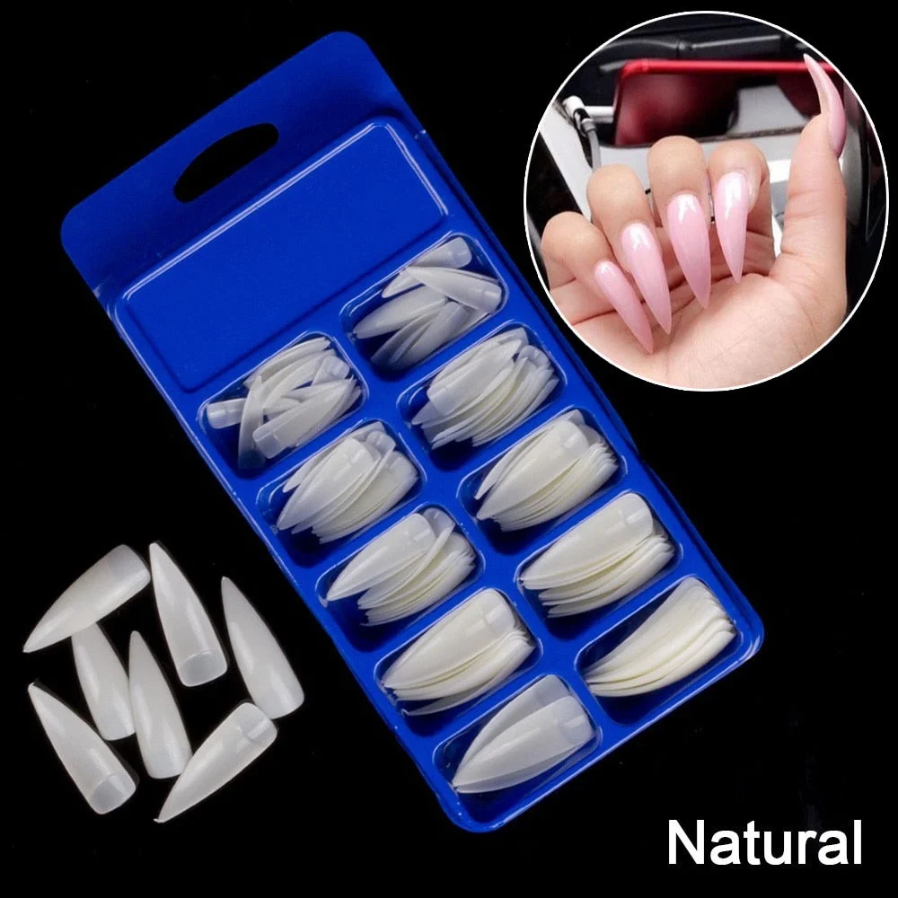 100pcs/set 10 Sizes Full Cover False Nail Tips Ballerina Coffin Fake Nails Square Stiletto French Acrylic Press On Nails-Nail Inspo