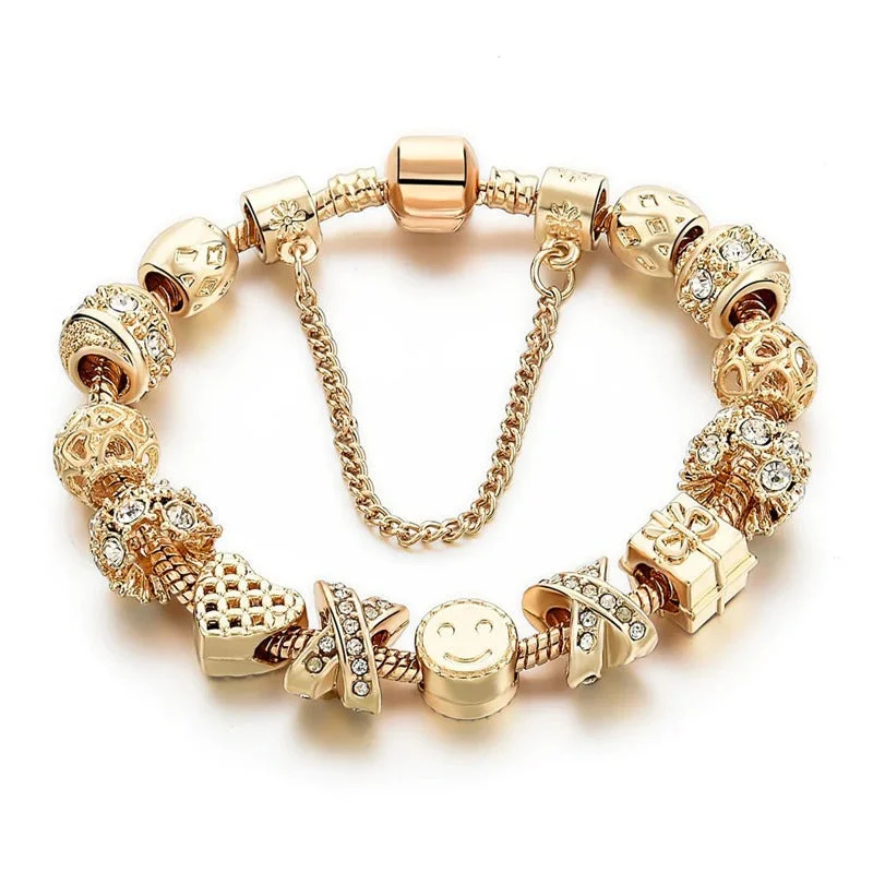 Sophisticated Gold Studded Heart Charm Bracelets