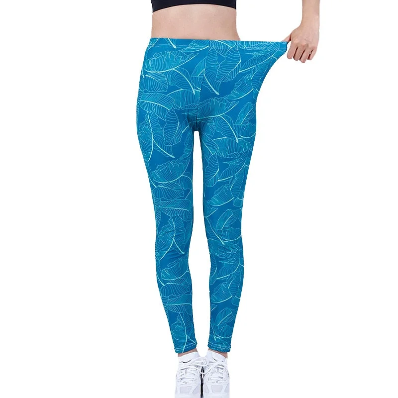 CUHAKCI Fashion Women Leggings Beautiful Leaf Floral Printing High Waist Jeggings Stretch Pant Sexy Hot Sale Clothing Mujer