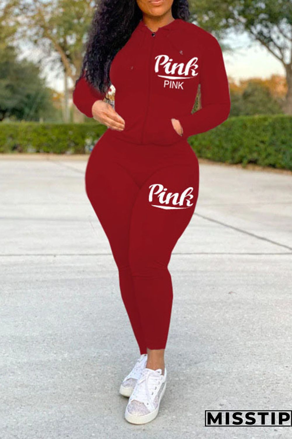 Black Casual Sportswear Print Patchwork Zipper Hooded Collar Long Sleeve Two Pieces
