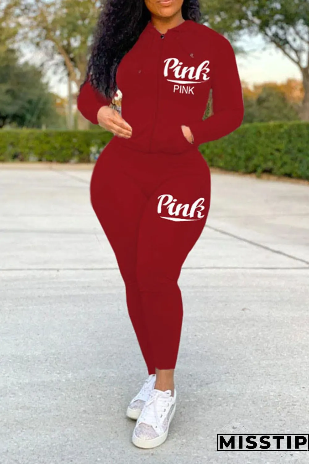 Black Casual Sportswear Print Patchwork Zipper Hooded Collar Long Sleeve Two Pieces