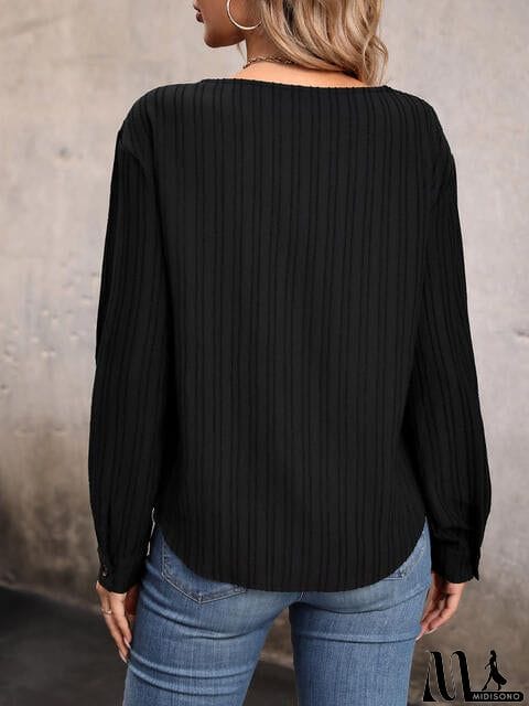 MidiSono - Asymmetrical Neck Decorative Button Top