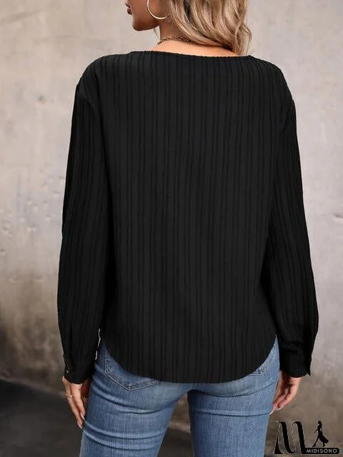 MidiSono - Asymmetrical Neck Decorative Button Top