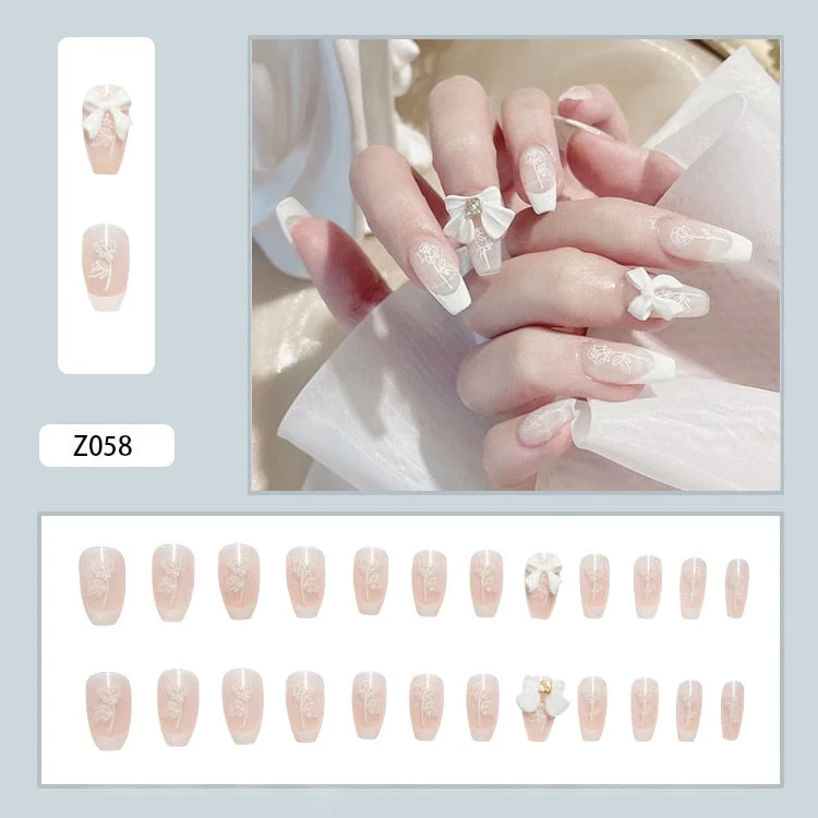 24Pcs/Set 3D Butterfly Three Dimensional Bow Bride Fresh and Elegant White Wear Remov DIY Manicure Nail Art Tools-Nail Inspo
