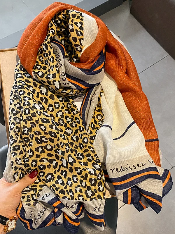 Vintage Ramie Cotton Leopard Printed Scarf