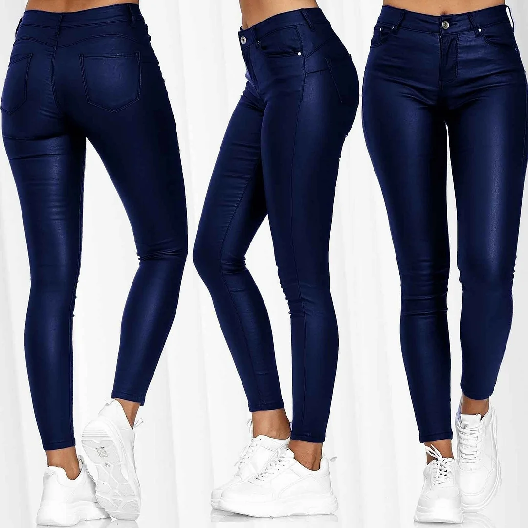 Leather Casual Pants Small Feet Pants Women Warm Trousers Sexy Tight-Fitting Ladies Stretch High-Waist Pants Fashion Pure Color