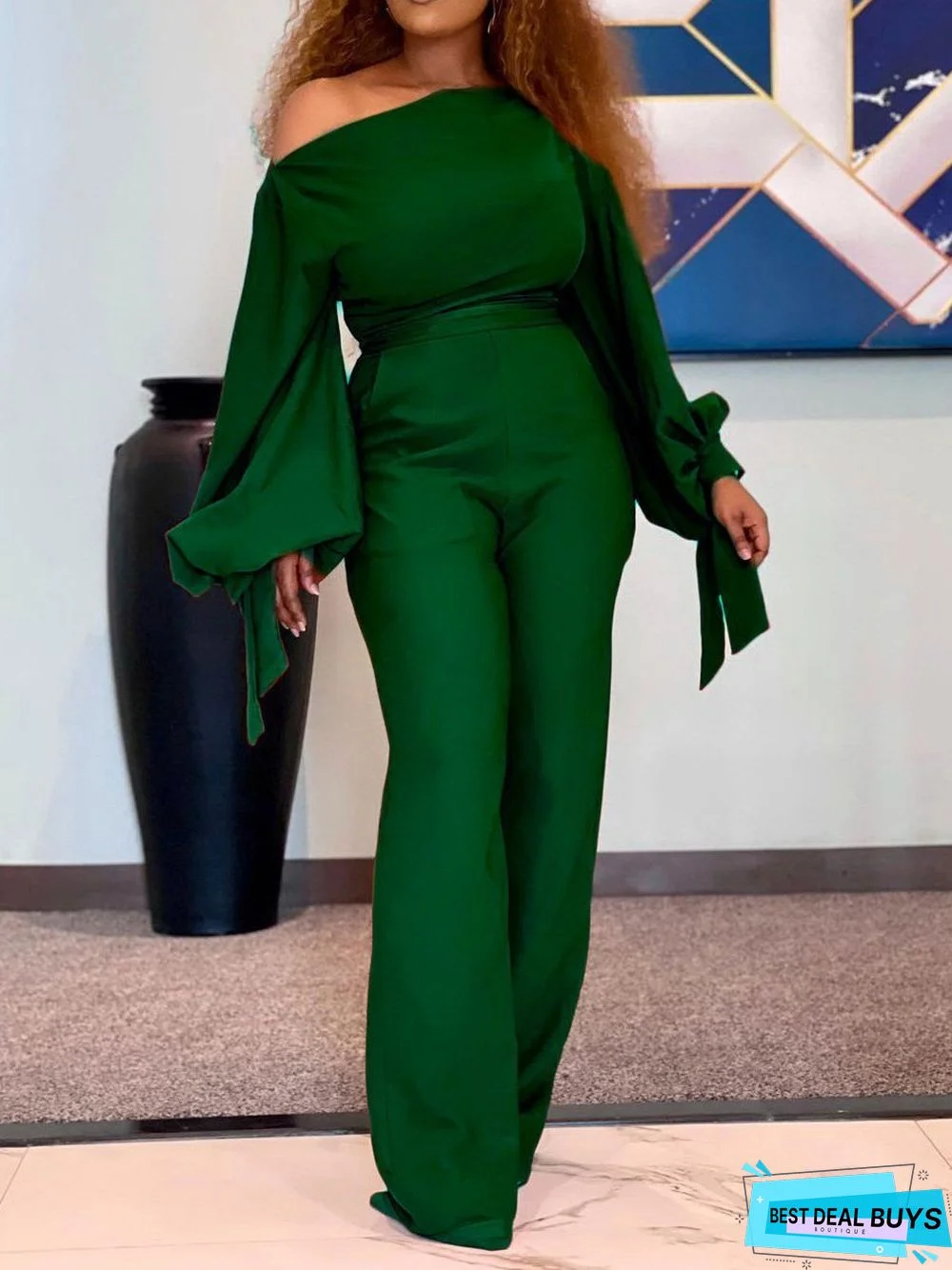 Women's Jumpsuits Casual Off-Shoulder High-Waisted Wide-Leg Jumpsuit