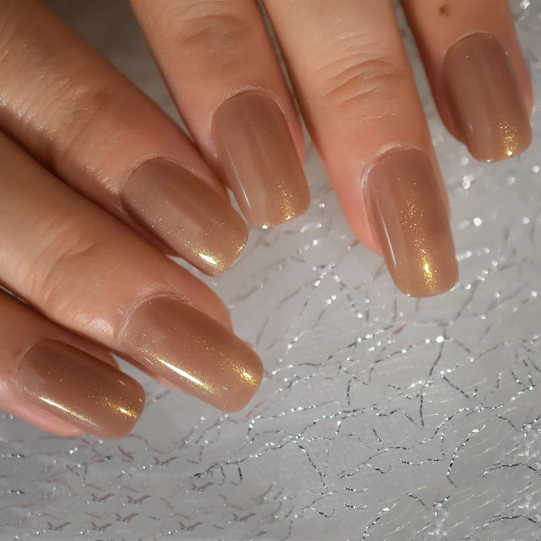 24pcs Square Glitter Brown Medium Press On Nails Full Cover Acrylic False Tips Fake Nails Artificial Nails for Women Finger-Nail Inspo