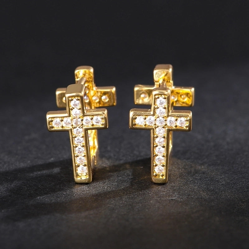 1 Pair Fashion Exquisite Copper Plating 18K Gold Inlaid Square Crystal Zircon U-Shaped Cross Ear Clip