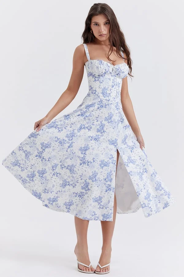 CARMEN PRINT BUSTIER SUNDRESS- Blue
