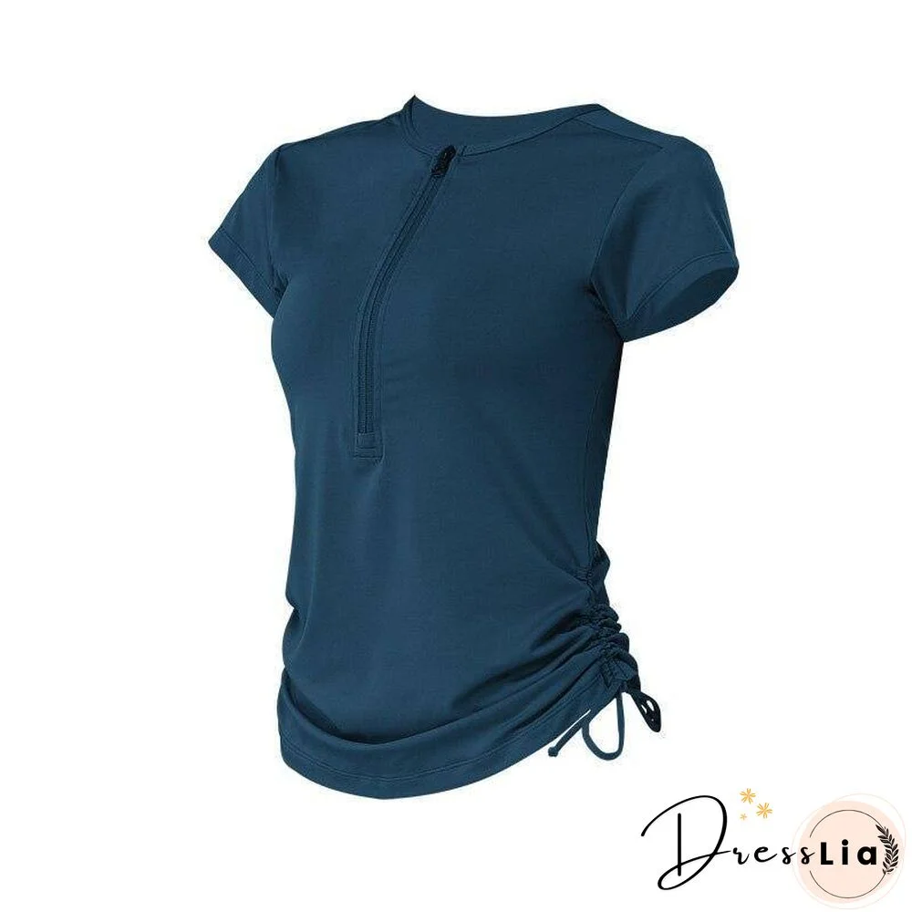 Zipper Gym Clothing Yoga Crop Top Sport T Shirt Sports Running Tshirt Workout Tank Seamless Fitness Tops Drawstring Women Shirts