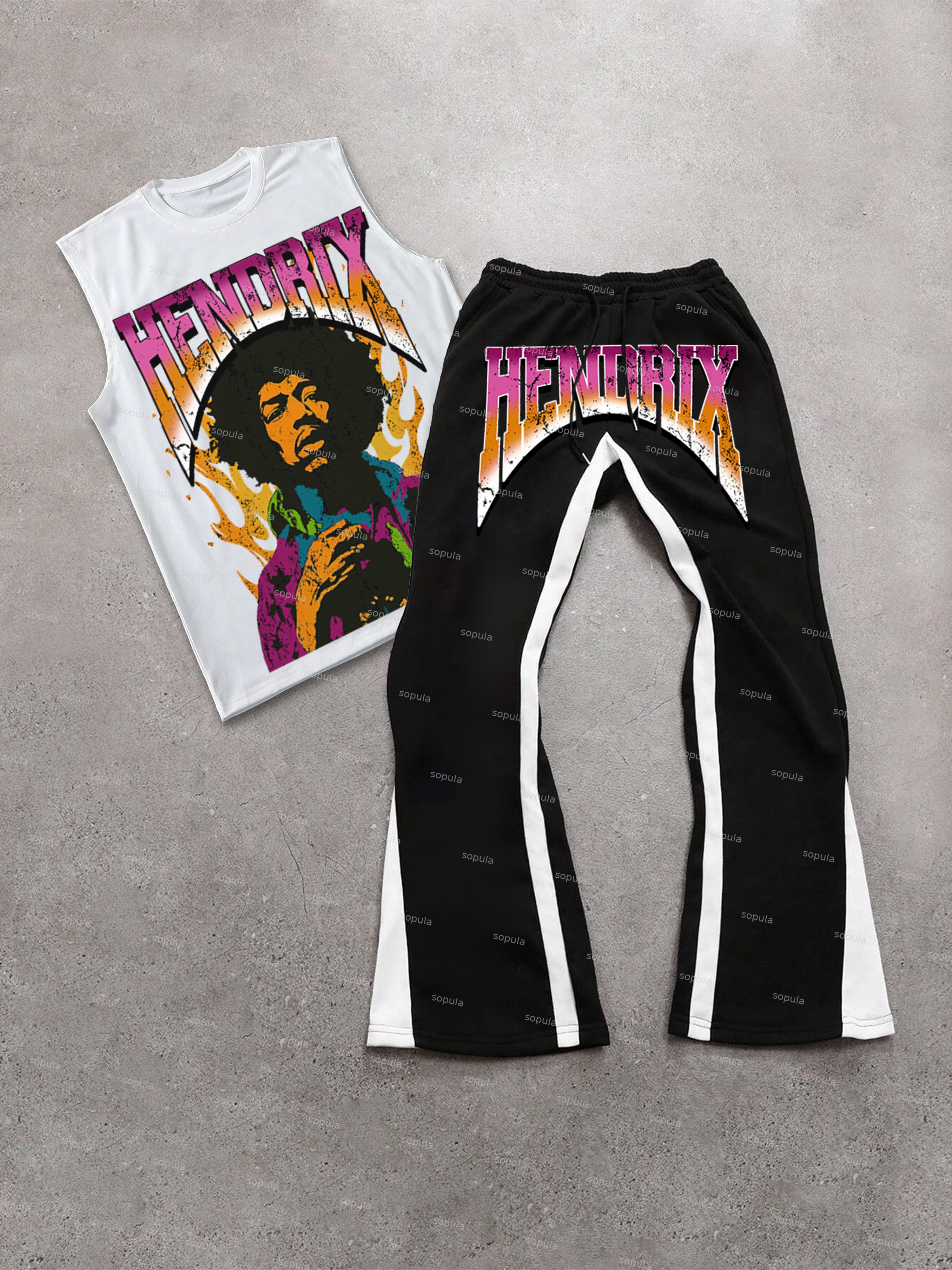 Jimi Hendrix Print Tank Top Set Two Piece Set - Sopula｜Premium Graphic Tees & Graphic Clothing