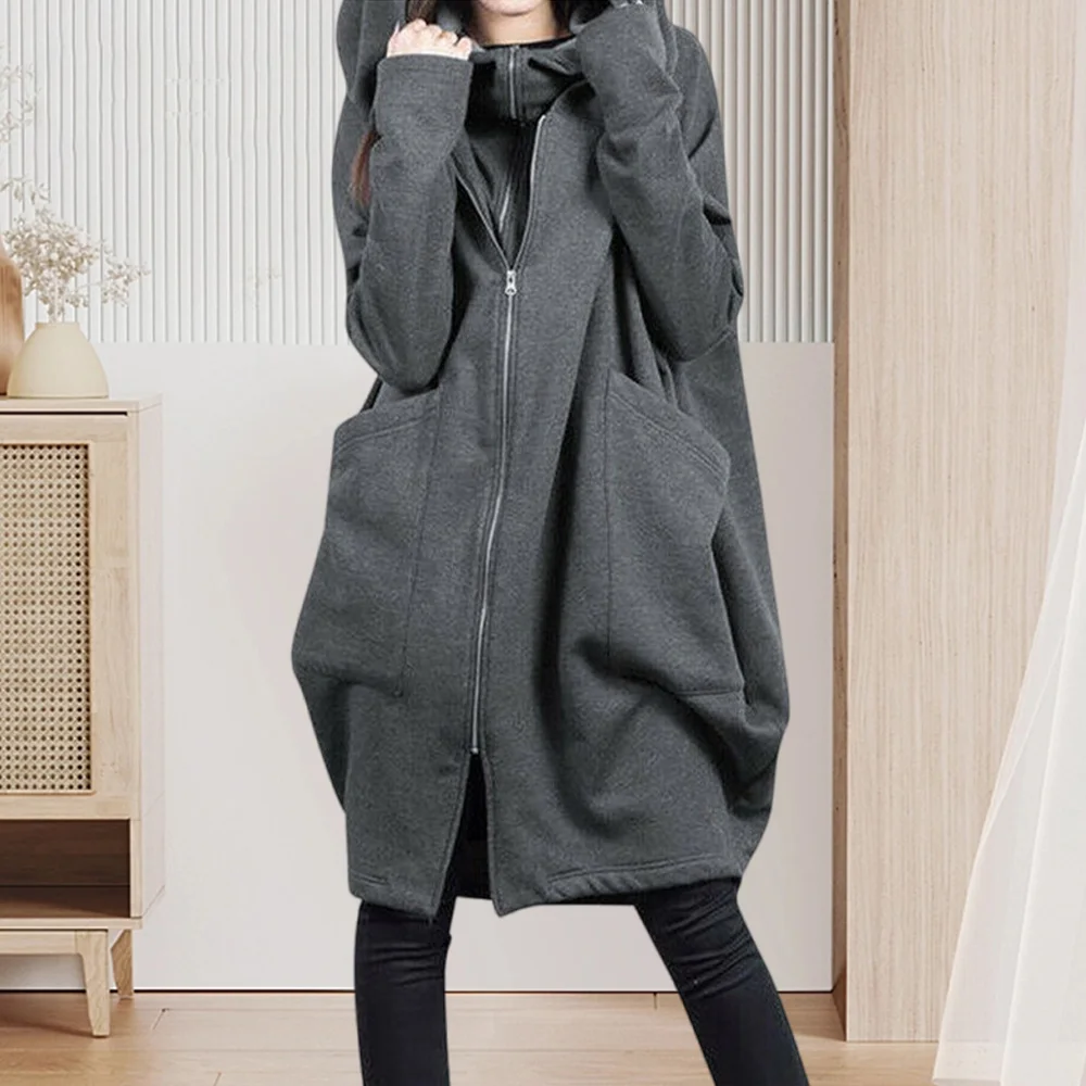 Smiledeer Autumn and winter women's new loose zipper hooded jacket