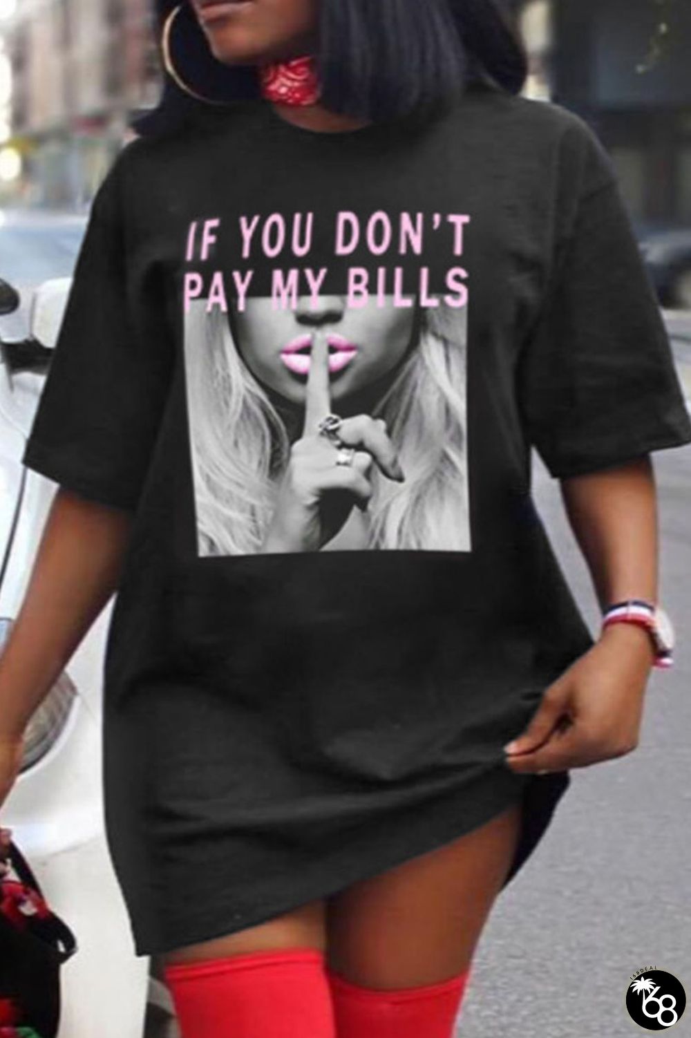 Black Casual Print Patchwork O Neck T-shirt Dress Plus Size Dresses | 168DEAL