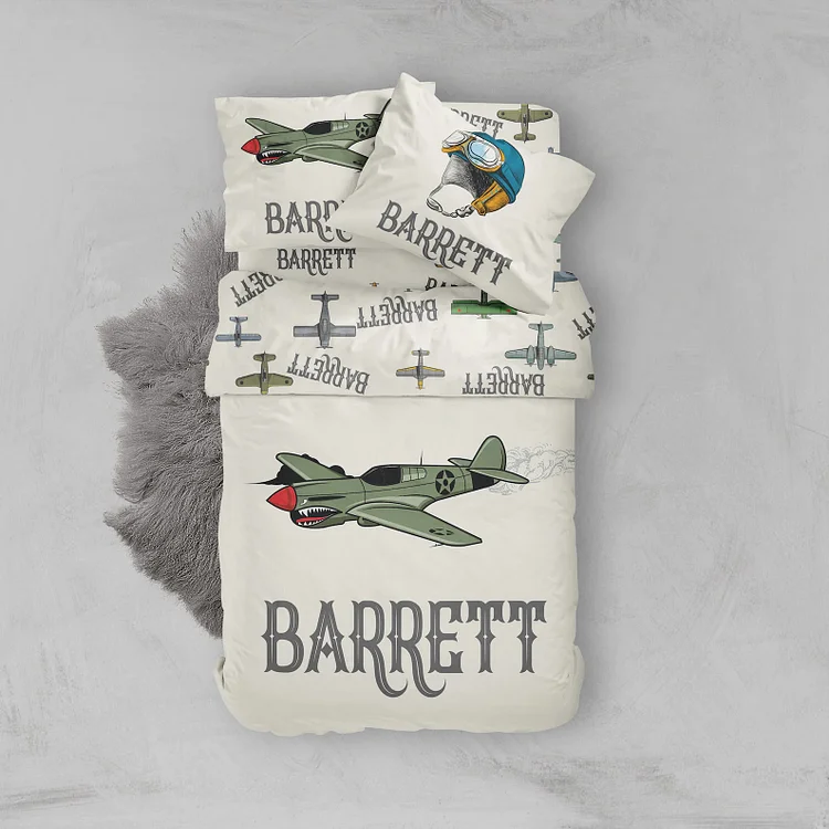BlanketCute-Personalized Lovely Bedroom Plane Bedding Set with Your Kid's Name