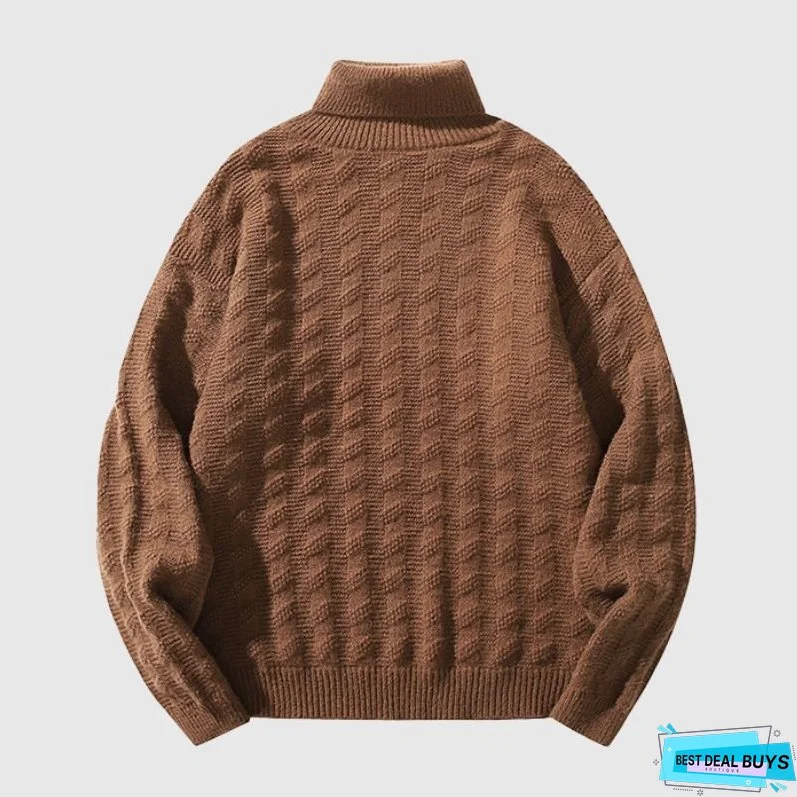 Solid Color Jacquard Turtleneck Sweater