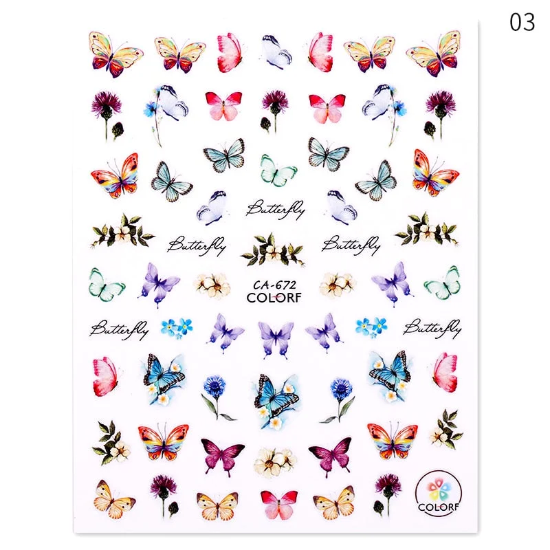 Butterfly Geometric Design 3D Nail Sticker Fruit Transfer Decals Adhensive Slider Wraps Decoration Nail Art DIY Accessories