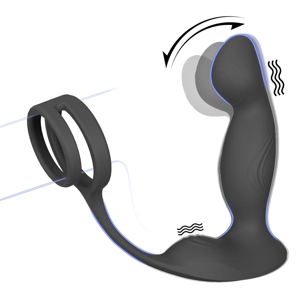3 In 1 Prostate Massager Anal Vibrator 9 Vibrating Modes Anal Plug With Cock Ring