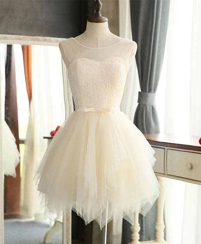 Cute A Line Tulle Round Neck Mini Prom Dress