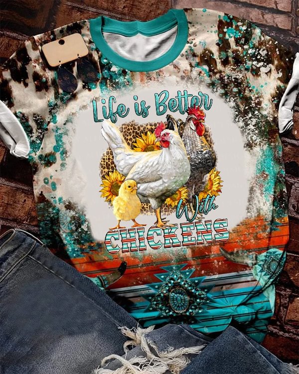 Western Life Is Better With Chickens Printed V Neck T-shirt