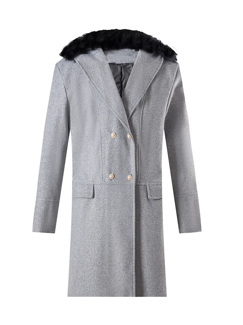 Nigikala Nigikala Men's Casual Large Wool Collar This Coat Solid Color Double Buckle Men's Coat To Keep Warm