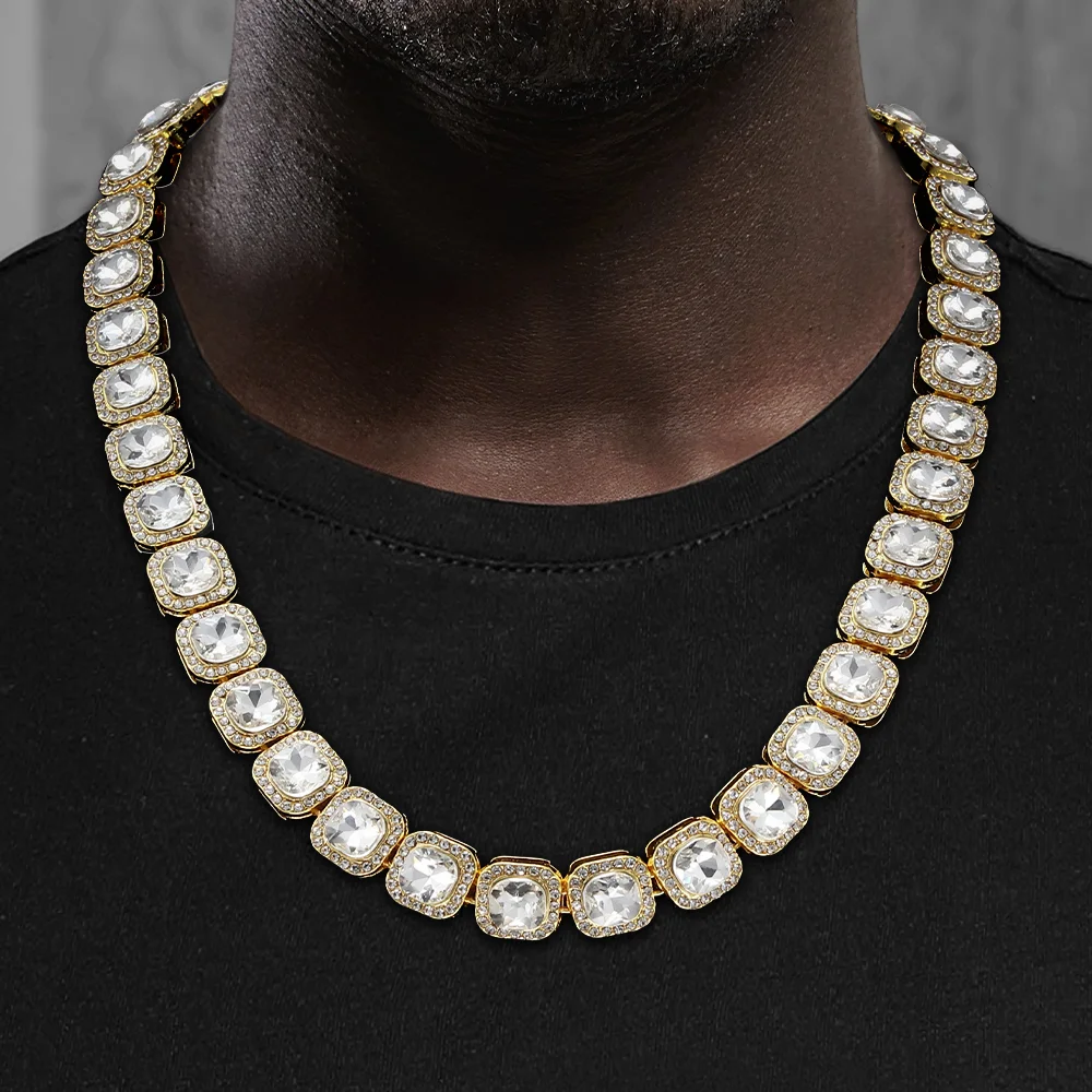 10MM Luxury Clustered Tennis Hiphop Jewelry Men Chain In Gold-VESSFUL