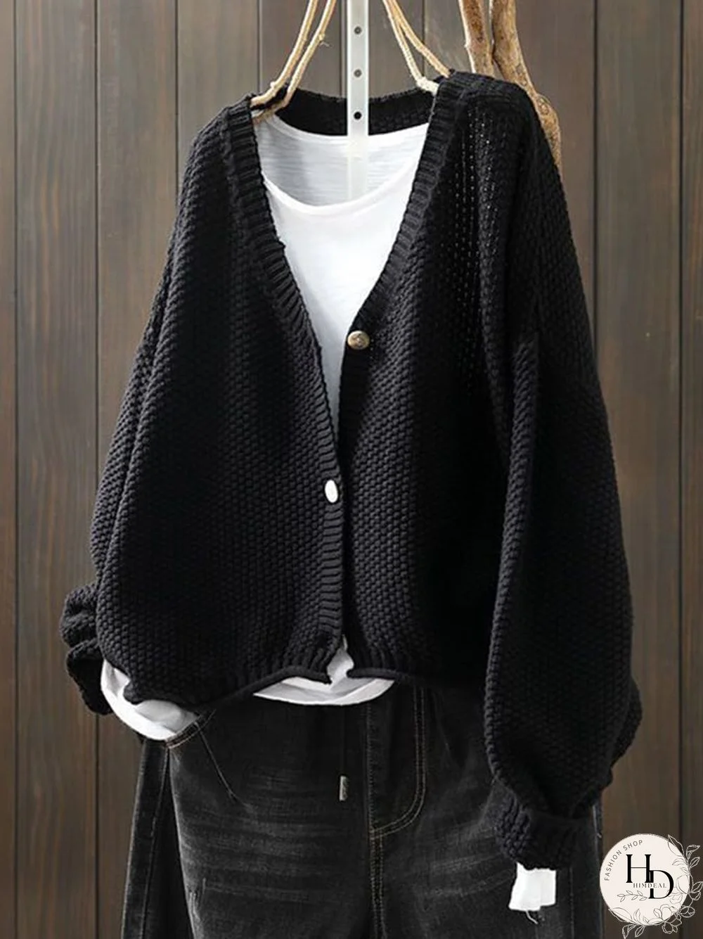 Women's Cotton Loose Art Casual Button Knit Sweater Jacket