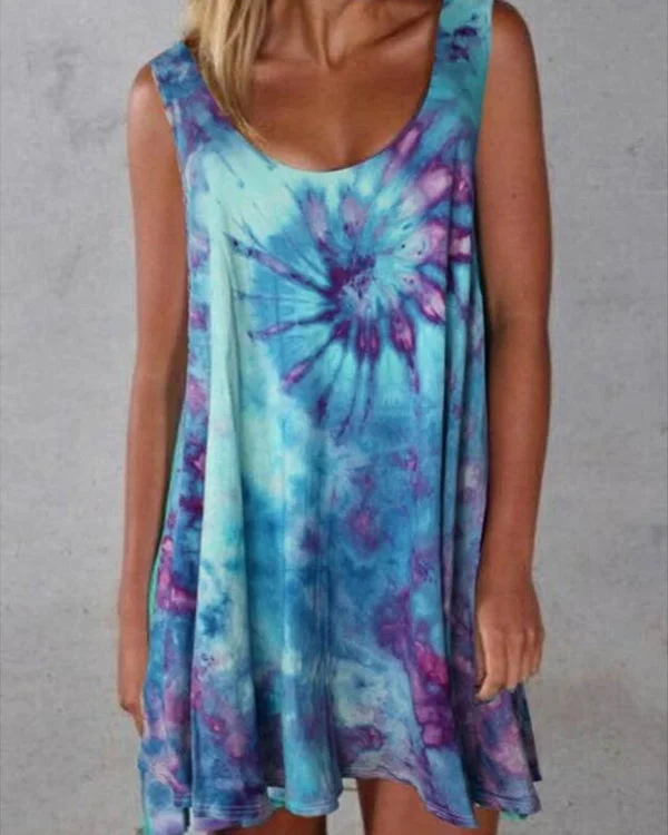 🔥kukelife🔥Tie-Dye Print Sleeveless Dress