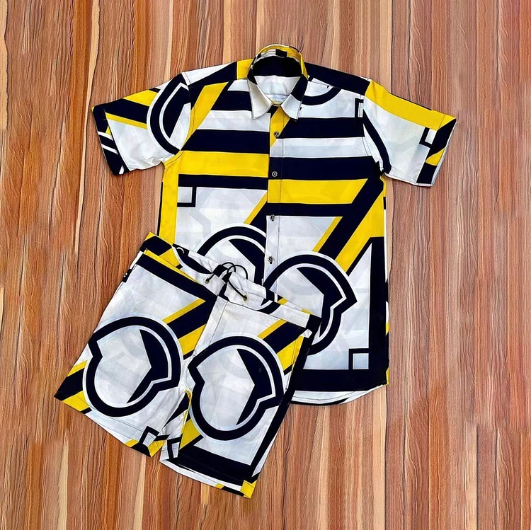 BrosWear Color Contrasting Stripe Art Print Shirt And Shorts Co-Ord