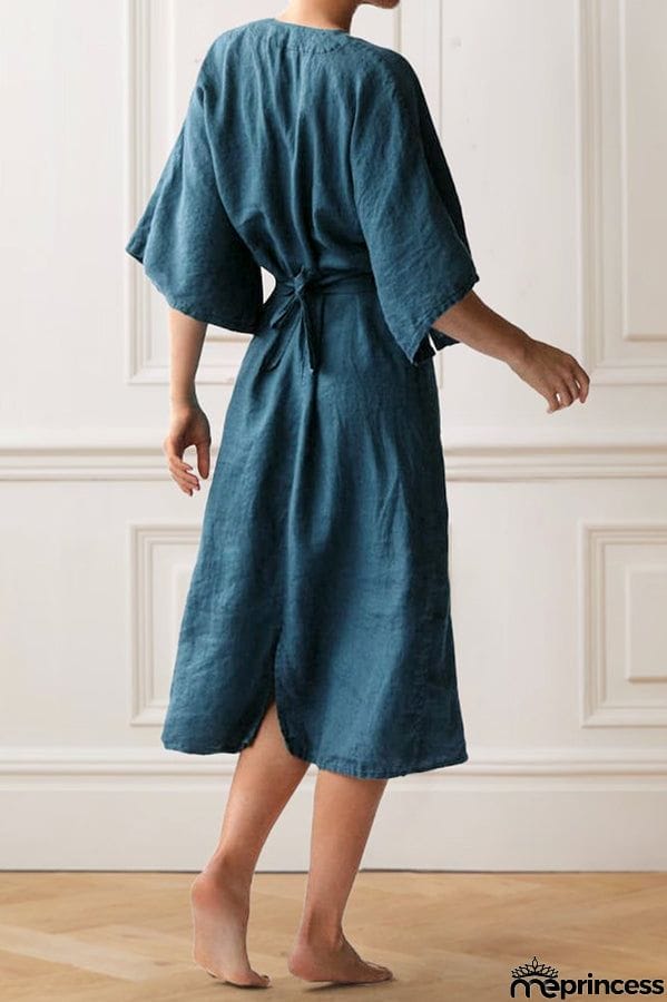 V Neck Slit Bat Sleeve Midi Dress