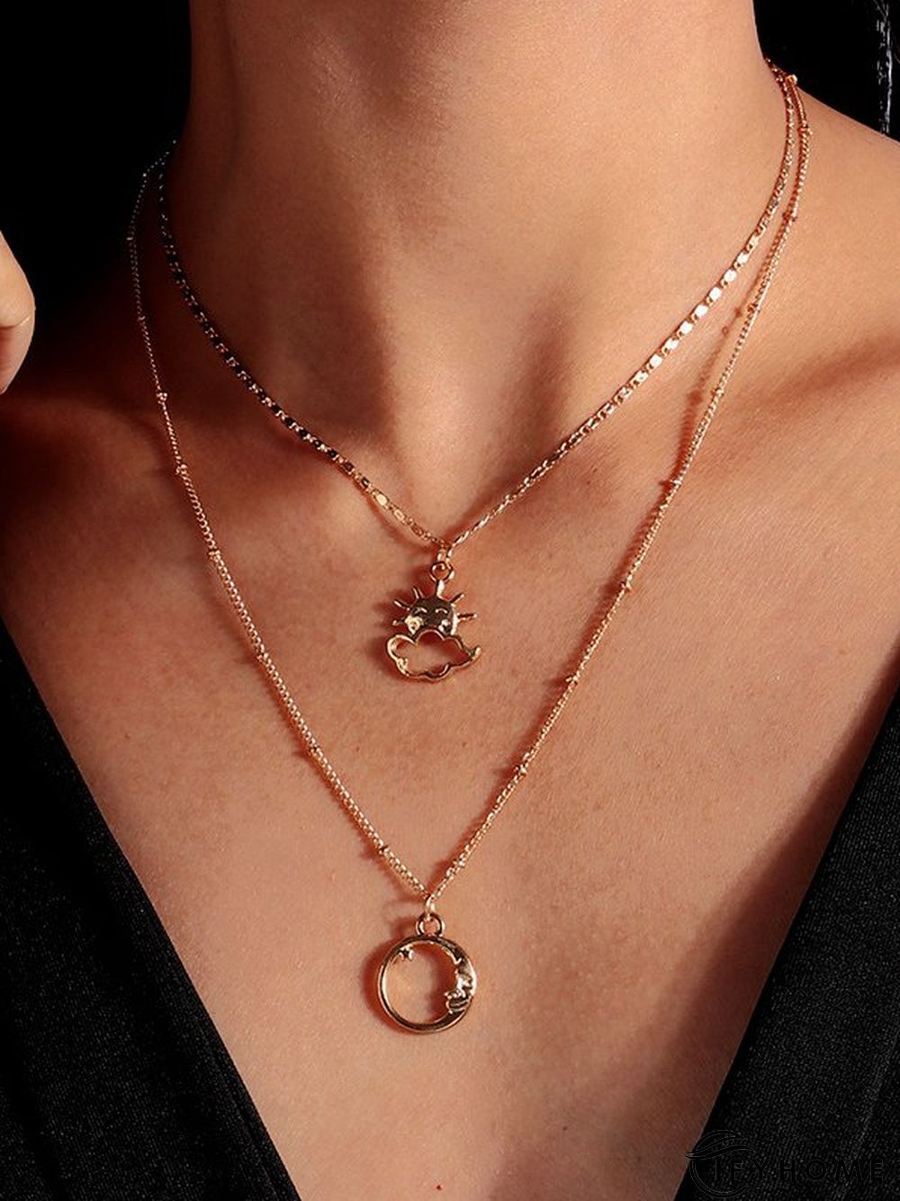 Boho Resort Moon Motif Layered Necklace Ethnic Vintage Beach Jewelry | IFYHOME