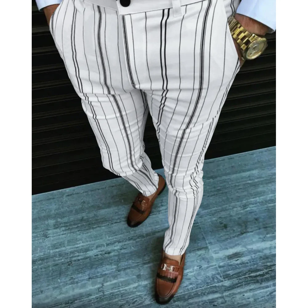 Men's Striped Casual Pants Stretch Business Pant for Man Long Pant