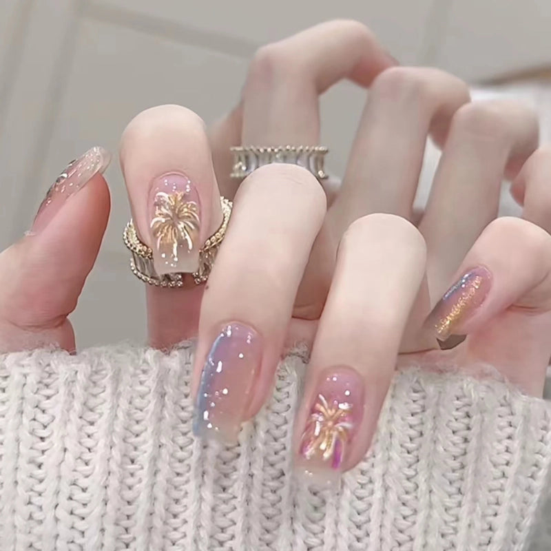 Sweet Color Block Heart Shape ABS Press-on Nails 1 Set