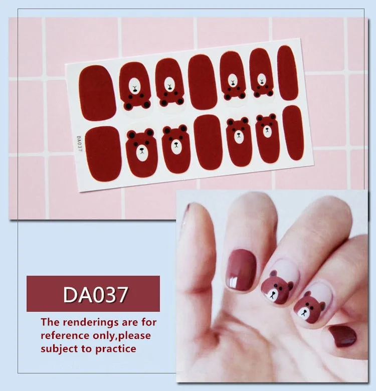 Full Cover Wraps Nail Polish Stickers Strips Plain Nail Art Decorations Heart Designs Glitter Powder Manicure Tips-Nail Inspo