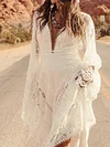 White Color Hollow Long Sleeve Bohemia Maxi Dress