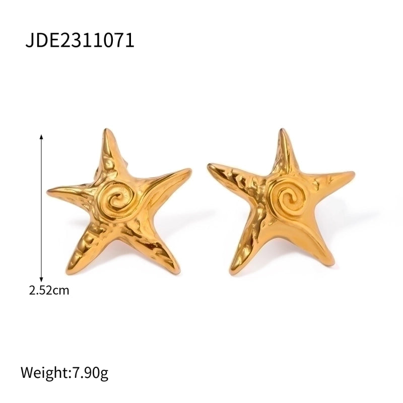 1 Pair IG Style Beach Pentagram 316 Stainless Steel  Titanium Steel 18K Gold Plated Ear Studs