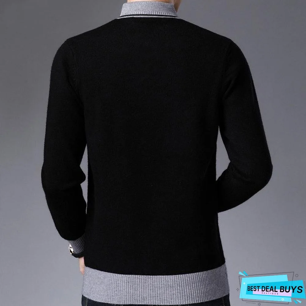 Sweater Men Autumn Winter Thick Warm Cashmere Wool Pullover Men Button Turtleneck Pull Homme Knitwear Tops