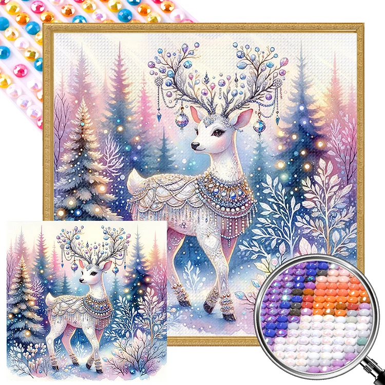 Christmas White Elk 40*40CM (Canvas) Full AB Round Drill Diamond Painting gbfke