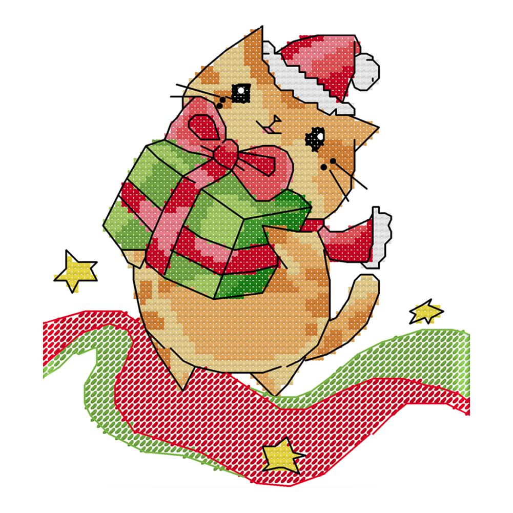 

Christmas Kitten - 14CT Stamped Cross Stitch - 17*19cm, 501 Original
