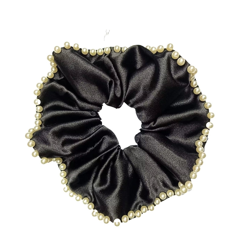 Women’s Elegant Minimalist Solid Color Satin Inlay Pearl Hair Tie