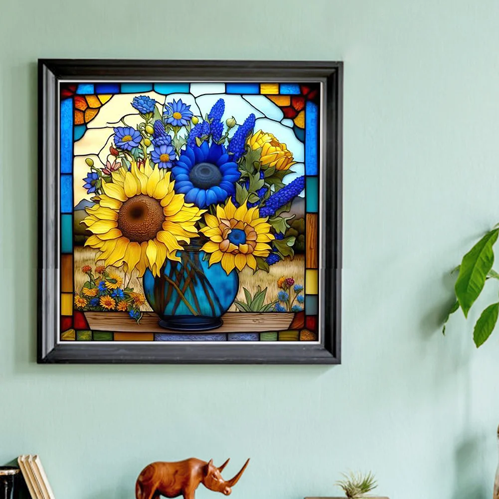 DIY Stamped Cross Stitch 14CT Full Embroidery 40*40cm - Glass Painting-Sunflowers
