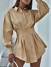 Stylish Solid Color Lapel Long Sleeves Mini Dress