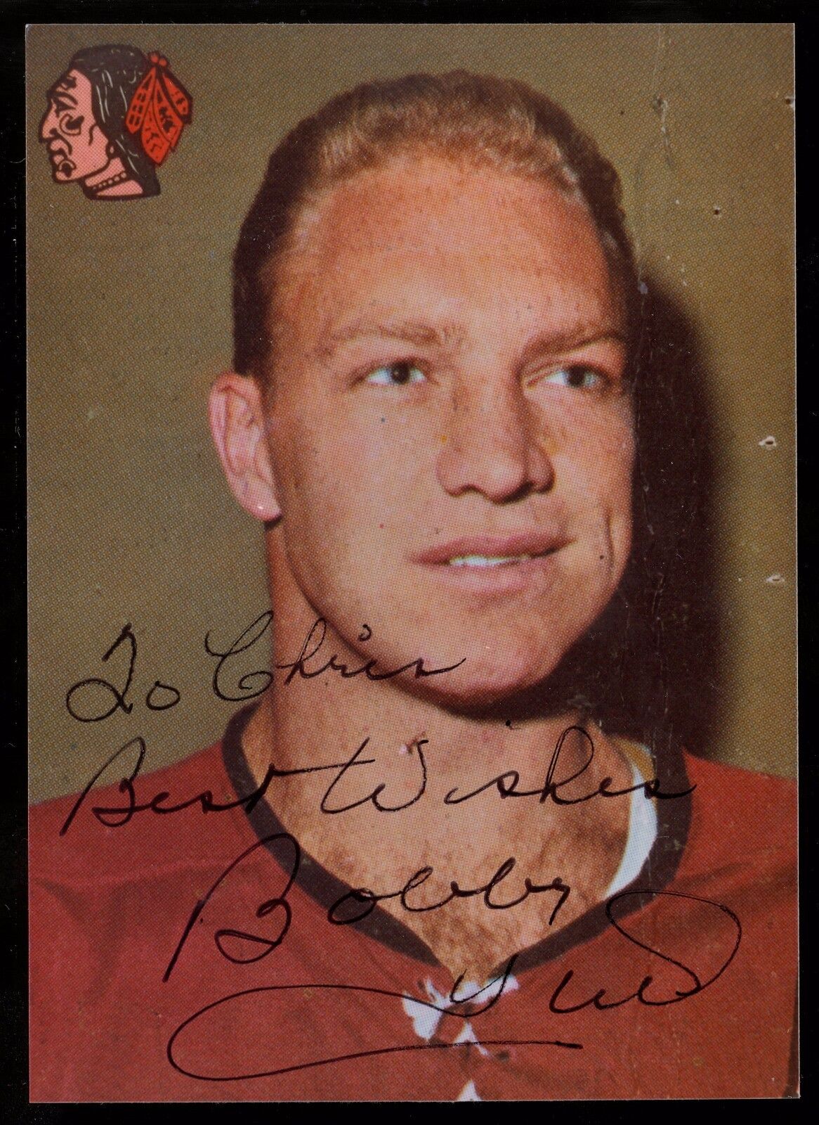 1960'S BOBBY HULL CHICAGO BLACK HAWKS AUTOGRAPH ON 3.5X5 TOPPS OPC Photo Poster painting Picture