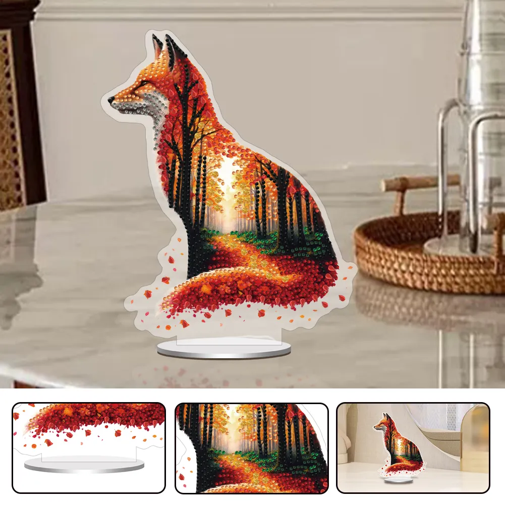 5D DIY Acrylic Fox Animal Scenery Silhouette Special Shape Diamond Painting Art Tabletop Decorations